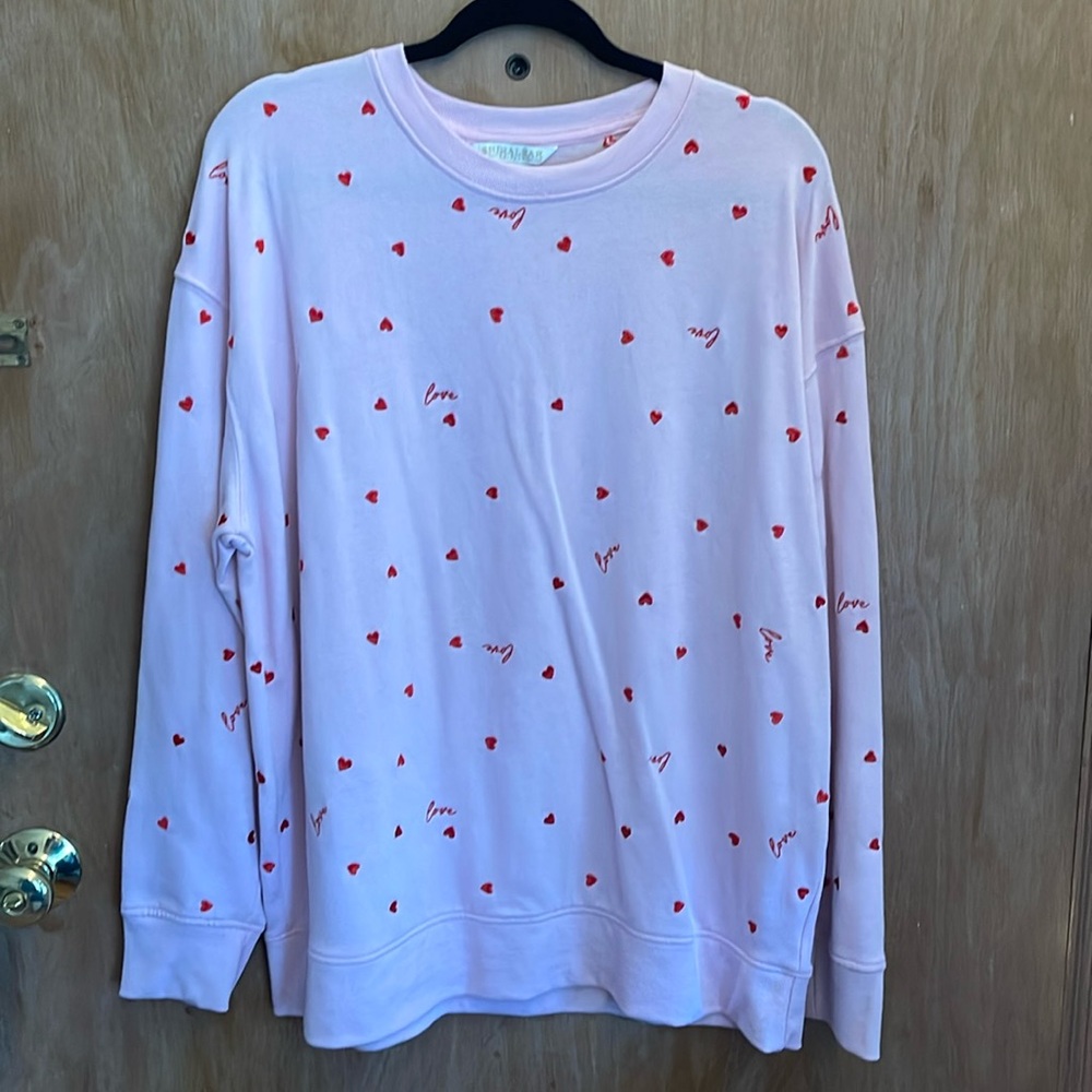 Shiraleah Pink Sweatshirt with Red Heart Pattern